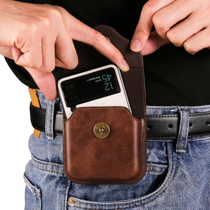 Cellphone Waist Bag with Card Holder Compatible with Samsung Galaxy Z Flip 6/Z Flip 5/Z Flip 4/Z Flip 3/Z Flip 4G 5G, Mens Leather Holster Case with Belt Clip Carrying Case Waist Bag for Cellphone - color: Brown