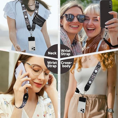 FUVLIFE Cell Phone Lanyard Crossbody, Clip and Go Phone Strap with Wallet | Phone Strap with Zippered Pouch for Travel Cruise, Adjustable 43”–62”, Datechable Phone Wrist Strap, Women Men Teacher Gift - color: Flower