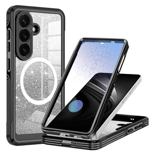 for Samsung Galaxy S26 Plus Case, Built-in Tempered Glass Screen Protector, Full Body Protection & Camera Lens Guard, Fit for MagSafe & Military Grade Shockproof, with Glitter Card, Black - color: Black, size: Samsung Galaxy S26 Plus
