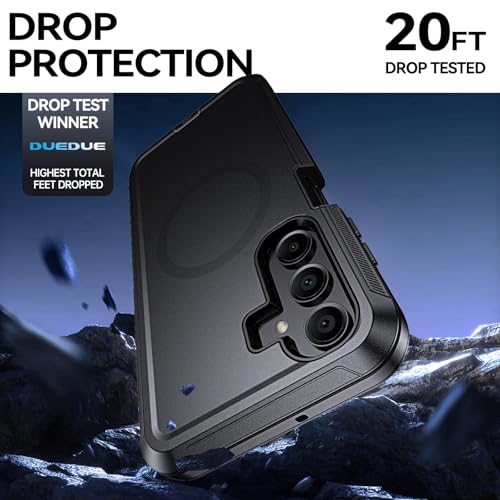 DUEDUE Magnetic Case for Samsung Galaxy A17 Case, Samsung A16 Case with Belt Clip Holster, Heavy Duty Protection Case[Compatible with Magsafe], Rugged Phone Cover with 360°Rotating Kickstand, Black