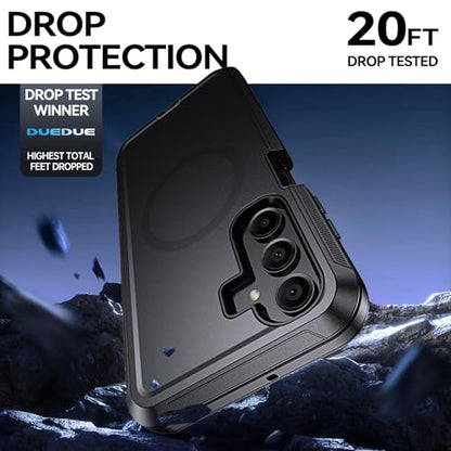 DUEDUE Magnetic Case for Samsung Galaxy A17 Case, Samsung A16 Case with Belt Clip Holster, Heavy Duty Protection Case[Compatible with Magsafe], Rugged Phone Cover with 360°Rotating Kickstand, Black
