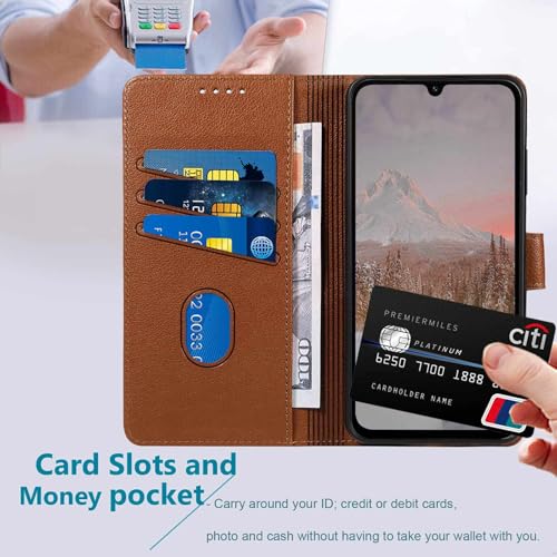 for Galaxy A17/A16 5G Phone Case Wallet RFID Blocking (Brown) | Premium PU leather, card holder/cash slots, protective flip cover for Samsung Galaxy A17/A16, magnetic closure, kickstand - color: Brown