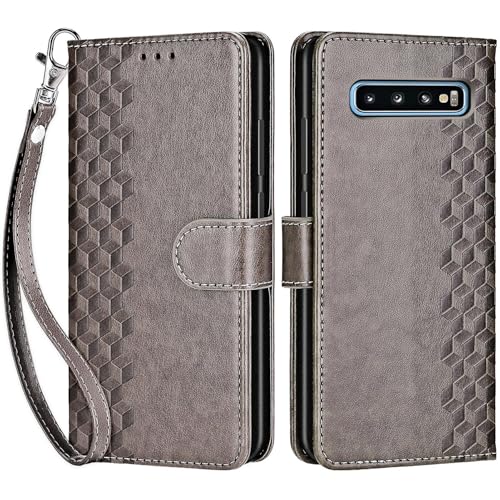 for Samsung Galaxy S10 Wallet case, Gray-Cube | 3 Card Holders, Kickstand, Shockproof TPU Shell, PU Leather, Magnetic Closure, Protective Flip Folio Cover, Women - color: 10