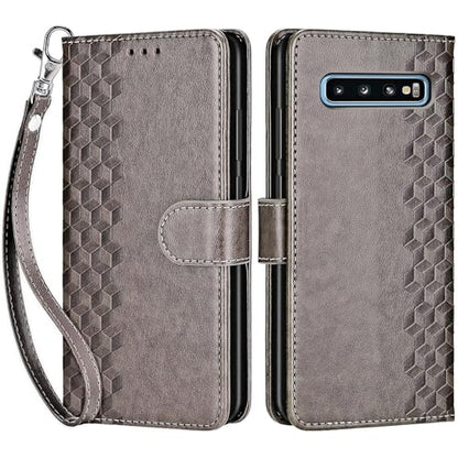 for Samsung Galaxy S10 Wallet case, Gray-Cube | 3 Card Holders, Kickstand, Shockproof TPU Shell, PU Leather, Magnetic Closure, Protective Flip Folio Cover, Women - color: 10