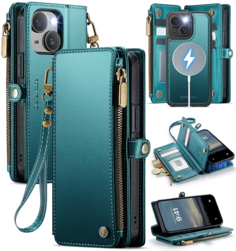 Defencase for iPhone 15 Phone Case Wallet Compatible with Magsafe, Green - color: (Detachable with Magsafe)-Blue Green