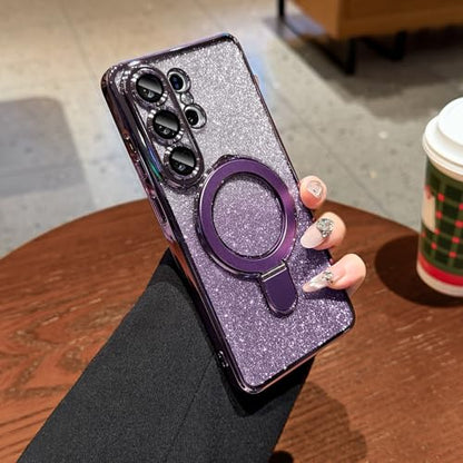 LXK Magnetic for Samsung Galaxy S26 Ultra Case with Stand Glitter, Purple | [Fit for MagSafe] [Full Camera Protection] Glitter Bling Card, 15FT Military Protection Cover for Galaxy S26 Ultra Case - color: Purple Glitter