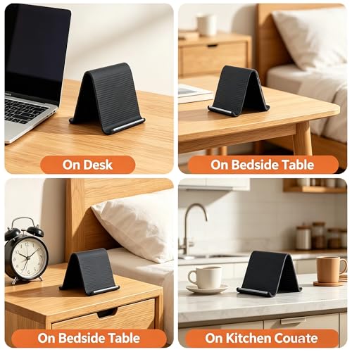 Silicone Phone Stand with Aluminum, Flexible Foldable Phone Holder, Bendable Adjustable Anti-Slip Desktop Stand for Phone Tablet Laptop, Portable Rollable Multi-Angle Stand for Home (Black) - color: Black