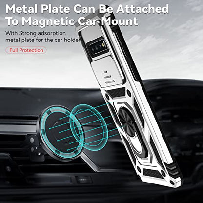 for Samsung Galaxy S10 Plus Case with Camera Lens Cover HD Screen Protector, Military-Grade Drop Tested Magnetic Ring Holder Kickstand Protective Phone Case for Samsung Galaxy S10+ Plus (Silver) - color: Silver with camera cover Military-Grade 2nd gen