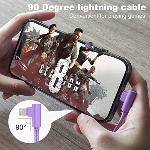 USB A to Lightning Cable, 3PCS 10FT iPhone Charger, 90 Degree Cable