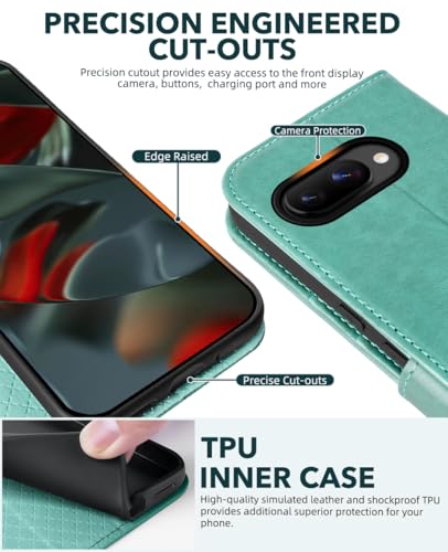 OCASE Compatible with Google Pixel 10a Wallet Case, PU Leather Flip Folio Case with Card Holders RFID Blocking Kickstand [Shockproof TPU Inner Shell] Phone Cover 2026, Green - color: Green