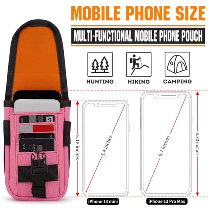 Tactical Phone Holster Pouch, Smartphone Pouch Phone Case Molle Gadget Bag Molle Attachment Belt Holder Waist Bag for 4.7"-6.9" with US Flag Patch for iPhone 17 Pro/16 Pro/15 Pro (Hot Pink) - color: Hot Pink