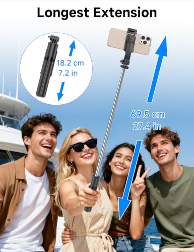 Mini Selfie Stick Travel Tripod for Cell Phone with Light, Extendable Selfie Stick for iPhone with Detachable Remote, iPhone Tripod for Video Recording, Photograph, Compatible with Cellphones - style: Black(with Light)