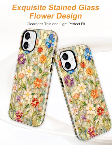 Magnetic Flower Phone Case for iPhone 17 Pro, Vibrant Flowers | Compatible with MagSafe, Cute Stained Glass Floral Aesthetic, TPU and PC Shockproof Protective Phone Cover for Women Girls - color: Staind Glass Vibrant Flowers