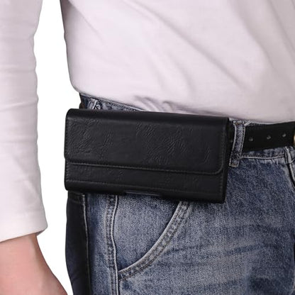 PU Leather Belt Clip Case Cell Phone Holster Pouch Holder for Moto G Power 2026 2025 2024 G Stylus 5G G Play Samsung Galaxy S25 Ultra S24 Ultra S23 Ultra A16 A05 A14 iPhone 16 Pro Max BLU G64L (Black) - color: Black