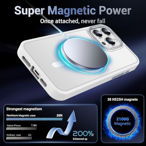 Newfuture Magnetic for iPhone 16 Pro Max Case Shockproof, Frosted White | Military Drop Protection, Slim Matte Anti-Fingerprint, Compatible with Magsafe, Camera Guard, Translucent Protective Cover - color: Frosted White, size: iPhone 16 Pro Max 6.9 inch