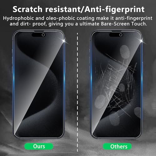 3+3 Pack Privacy Screen Protector Designed for iPhone 15 Pro With 3 Pack Camera Lens Protector,Full Coverage Anti-Spy Tempered Glass Film,9H Hardness,Bubble Free,Easy to Install - color: iPhone 15 Pro FK33
