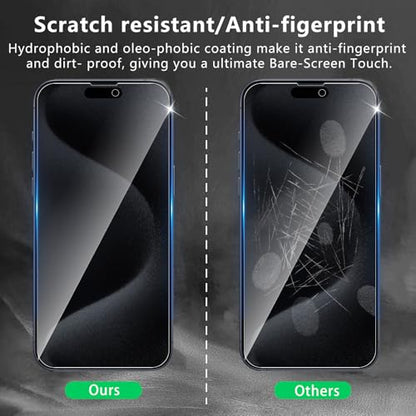 3+3 Pack Privacy Screen Protector Designed for iPhone 15 Pro With 3 Pack Camera Lens Protector,Full Coverage Anti-Spy Tempered Glass Film,9H Hardness,Bubble Free,Easy to Install - color: iPhone 15 Pro FK33