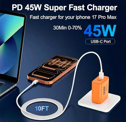 iPhone 17 Charger, 45W Dual Port USB C Charger Block, Orange - color: Orange