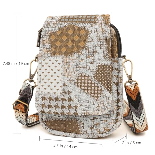 SILKAREA Embroidered Cute Mini Crossbody Bag for Women Small Handbags Wristlet Wallet Bag Cell-phone Pouch Coin Purse - color: Spliced Brown