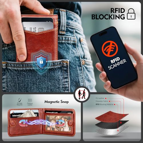 RFID Blocking MagSafe Wallet Stand with Card Holder,5 Card Slots & ID Window,PU Leather Magnetic Phone Adjustable Kickstand for iPhone 12/13/14/15/16/17 Pro Max & Air Plus Series,Brown - color: Brown, style: Stand Wallet