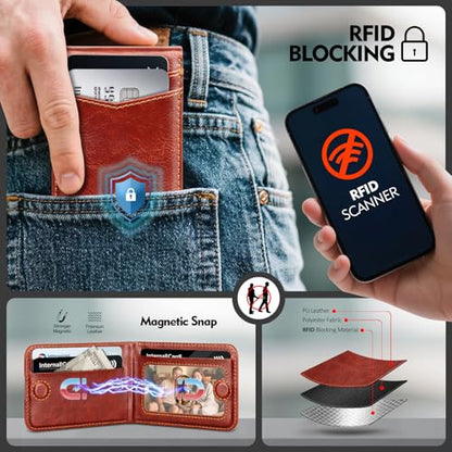 RFID Blocking MagSafe Wallet Stand with Card Holder,5 Card Slots & ID Window,PU Leather Magnetic Phone Adjustable Kickstand for iPhone 12/13/14/15/16/17 Pro Max & Air Plus Series,Brown - color: Brown, style: Stand Wallet