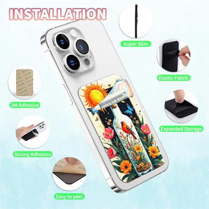 Phone Credit Card Holder Stick on, Cell Phone Pocket Self Adhesive Stretchy Stick on Wallet ID Credit Card Case Pouch Sleeve with Flap for All Smartphones, Drift Bottle Flowers - color: Drift Bottle Flowers