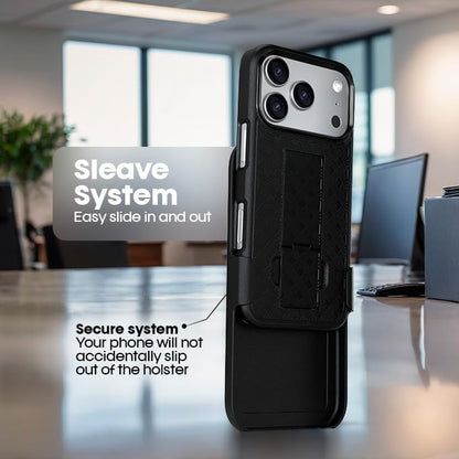 MOTIVE for iPhone 17 Pro Max Case with Belt Clip, Rigid, Kickstand | 6.9" | Ranger v1 Series, Black, 360° holster, open-top/open-bottom port access, textured grip, slim - size: iPhone 17 Pro Max