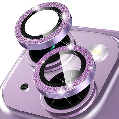 Suoman for iPhone 14 6.1 inch / 14 Plus 6.7 inch Camera Lens Protector, 9H Tempered Glass Film, Metal Frosted Independent Protective Cover [Glitter Diamonds]- Purple - color: Bling Purple