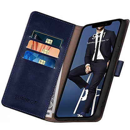 SUANPOT for iPhone 13 6.1 inch 5G with RFID Blocking Wallet case Credit Card Holder,Flip Book PU Leather Phone case Shockproof Cover Cellphone Women Men for Apple 13 case Wallet Blue - color: Navy Blue