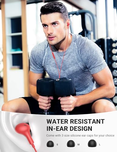 USB C Earbuds with Microphone Cute in Ear Wired Headphone - color: Red Black