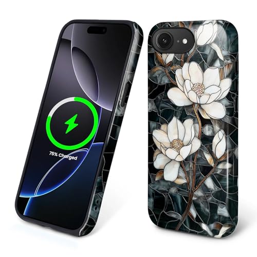 Magnetic Case for iPhone 16e, Compatible with Magsafe,PC Hard Shell & Silicone Inner Bumper, Anti-Scratch Full-Body Cover Shockproof Slim Design - Stained Glass Unique Magnolia - color: Stained Glass Unique Magnolia, size: iPhone 16e