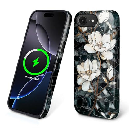 Magnetic Case for iPhone 16e, Compatible with Magsafe,PC Hard Shell & Silicone Inner Bumper, Anti-Scratch Full-Body Cover Shockproof Slim Design - Stained Glass Unique Magnolia - color: Stained Glass Unique Magnolia, size: iPhone 16e