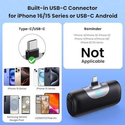 Mini Portable Charger for iPhone 17/16/15 Series,Upgraded 5500mAh PD Fast Charging USB-C Power Bank,Travel Pocket Size Portable Phone Charger for iPhone17/17Pro/17Pro Max/Air/16/15,Samsung,Android etc