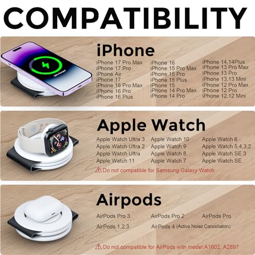 HICOBER 3IN1 Wireless Charging Station for iPhone,Watch,AirPods,Black&White - color: Black&White