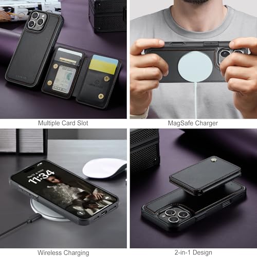 Wallet Case for iPhone 16 Pro Max Compatible with MagSafe for Men Women, Detachable Magnetic Wallet Phone Case with Card Slot Holder RFID Blocking for iPhone 16 Pro Max 6.9 inch (Black) - color: Black