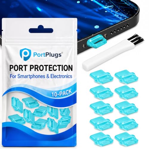 USB C Dust Plugs 10 Pack with Easy Grip Tabs and Cleaning Brush, Blue