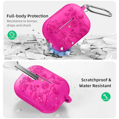 Lerobo for AirPods Pro 3 Case, Flower Engraved Soft Silicone Cover, Rose Pink - color: A-Rose Pink, size: AirPods Pro 3