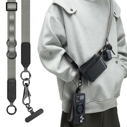 Phone Lanyard with Wallet, Adjustable Crossbody Phone Strap(Gray) - color: Grey