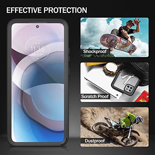 Compatible with Motorola One 5G Ace Phone Case, Built in Screen Protector Full Body Shockproof Slim Fit Bumper Protective Phone Cover for 1 5G Ace Men Women-Black/Clear - size: Motorola One 5G Ace