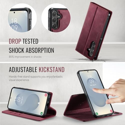 for Samsung Galaxy S25 Plus 2in1 Detachable Wallet Case, Burgundy | Compatible with Magsafe, Magnetic, RFID Blocking Card Holder, Shockproof, Kickstand, Wireless Charging, PU Leather Flip Cover - color: Retro Burgundy, size: Galaxy S25 Plus - 6.7"