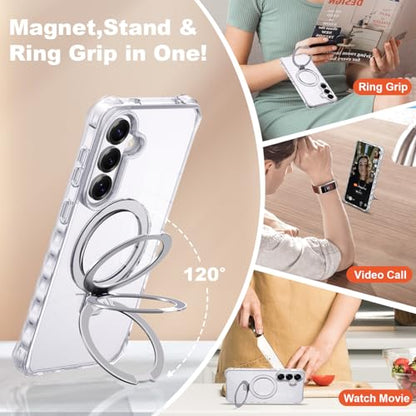 Compatible with Clear Samsung Galaxy S26 Plus Case 6.7'' with Magnetic Ring Stand [Compatible with Mag-Safe] Military-Grade Wave Frame Phone Case for S26 Plus, Clear - color: Clear, size: Samsung Galaxy S26 Plus