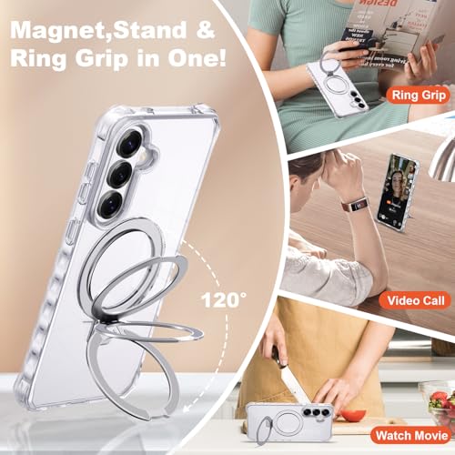 Compatible with Clear Samsung Galaxy S26 Plus Case 6.7'' with Magnetic Ring Stand [Compatible with Mag-Safe] Military-Grade Wave Frame Phone Case for S26 Plus, Clear - color: Clear, size: Samsung Galaxy S26 Plus