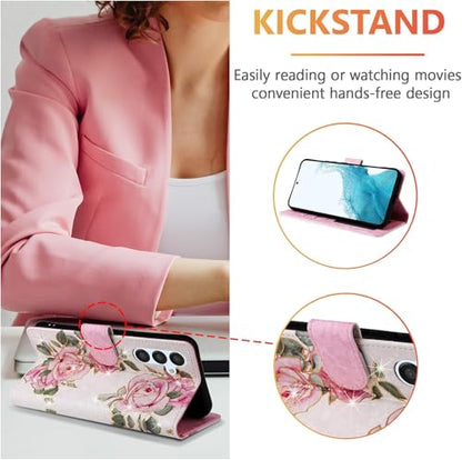 UEEBAI Wallet Case for Samsung Galaxy A36 5G, PU Leather Phone Cover Kickstand RFID Blocking Flip Case Card Slots Wrist Strap Relief Engraved Pattern Magnetic Closure Folio Cover - White Rose - color: White Rose, size: Samsung Galaxy A36 5G
