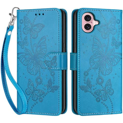 Wallet Case for iPhone 16, Blue Butterfly | Women Flip Folio Cover, Embossed PU Leather, Stand, Credit Card Holders Slots, Wrist Strap - color: 8