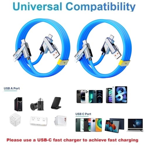SWLIFL 2 Pack USB C to C Cable Chubby Silicone 4 in 1 USB C Charging Cable - color: Blue+Blue