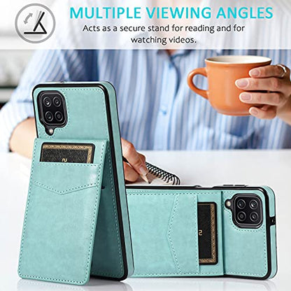 Phone Case for Samsung Galaxy A42 5G with Tempered Glass Screen Protector Credit Card Holder Wallet Cover Stand Leather Cell Accessories Glaxay A 42 G5 Gaxaly 42A S42 4G 2021 Cases Women Men Green - color: Green