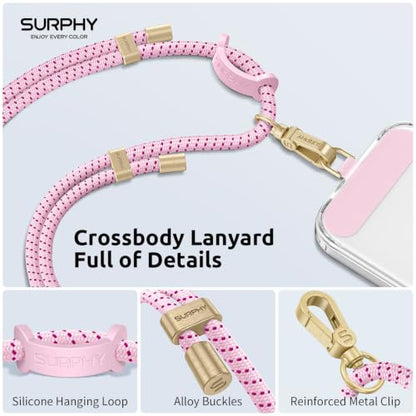 SURPHY Phone Lanyard Crossbody, Phone Strap Crossbody with 2 Tether Tabs - color: Blush Speckle