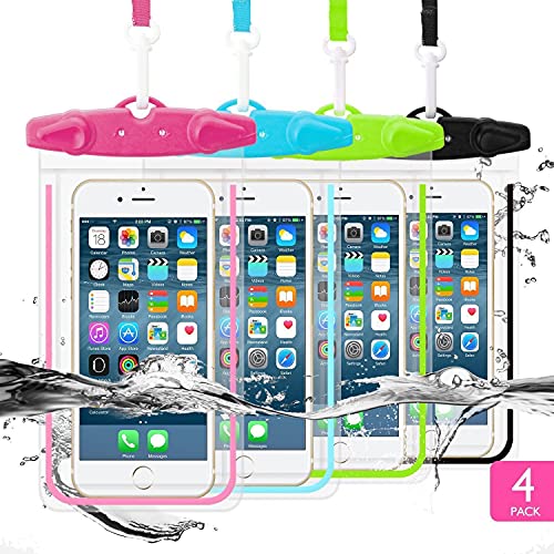 Universal Waterproof Phone Pouch, 4 Pack Waterproof Phone Case for iPhone 17/16/15/14 Pro Max Samsung Galaxy Note up to 6.9", IPX8 Cellphone Dry Bag Beach Essentials, Lanyard Included
