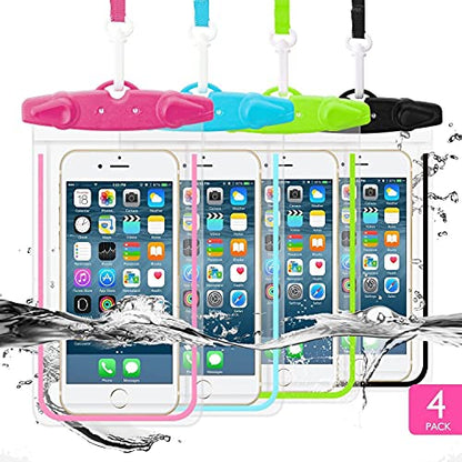 Universal Waterproof Phone Pouch, 4 Pack Waterproof Phone Case for iPhone 17/16/15/14 Pro Max Samsung Galaxy Note up to 6.9", IPX8 Cellphone Dry Bag Beach Essentials, Lanyard Included