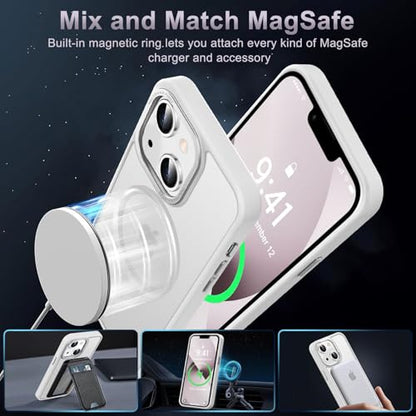 Newfuture Magnetic for iPhone 13/iPhone 14 Case Shockproof, Frosted White | Military Drop Protection, Slim Matte Anti-Fingerprint, Compatible with Magsafe, Camera Guard, Translucent Protective Cover - color: Frosted White, size: iPhone 13/iPhone 14 6.1inc